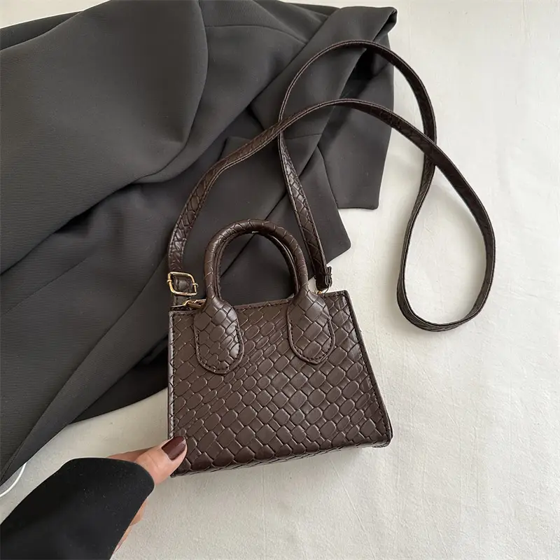 Black Rhombus Textured Shoulder Bag for Women