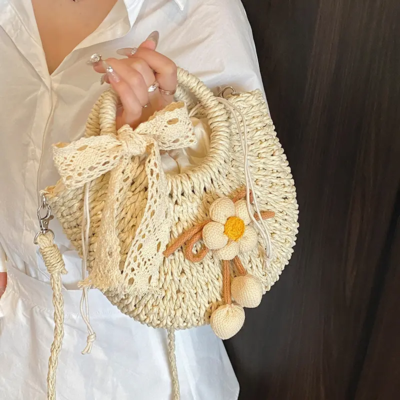 Women Straw Handbag Bucket Bag Shoulder Crossbody - Image 10