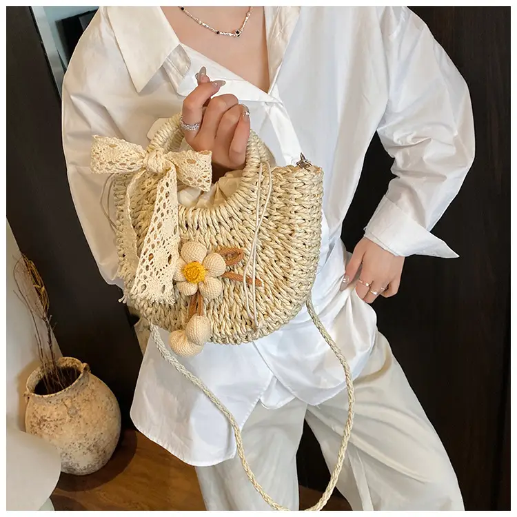 Women Straw Handbag Bucket Bag Shoulder Crossbody — feature 11