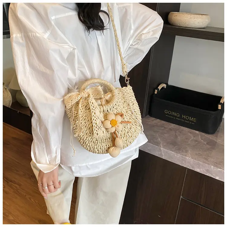 Women Straw Handbag Bucket Bag Shoulder Crossbody — feature 13