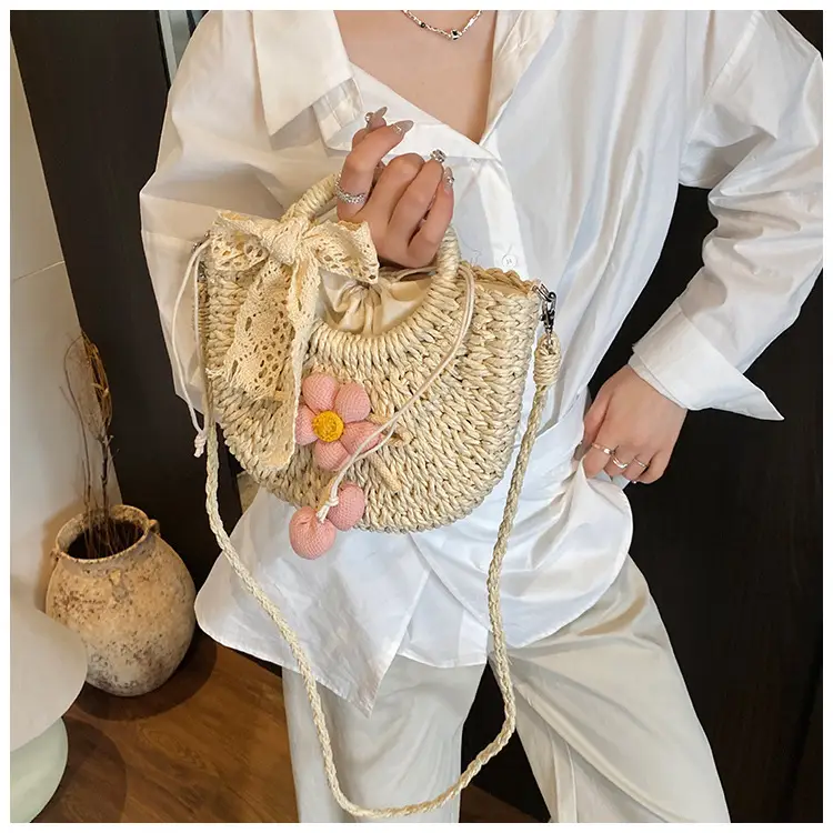Women Straw Handbag Bucket Bag Shoulder Crossbody — feature 17