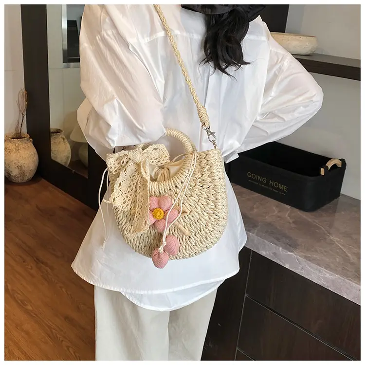 Women Straw Handbag Bucket Bag Shoulder Crossbody — feature 18