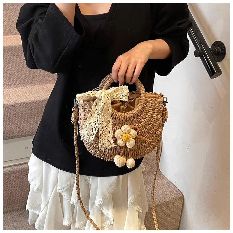 Women Straw Handbag Bucket Bag Shoulder Crossbody — feature 19