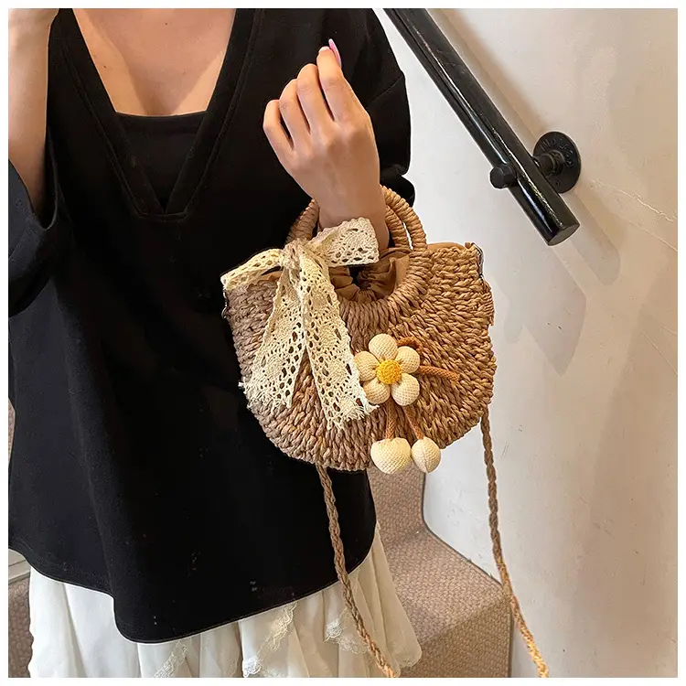 Women Straw Handbag Bucket Bag Shoulder Crossbody — feature 21