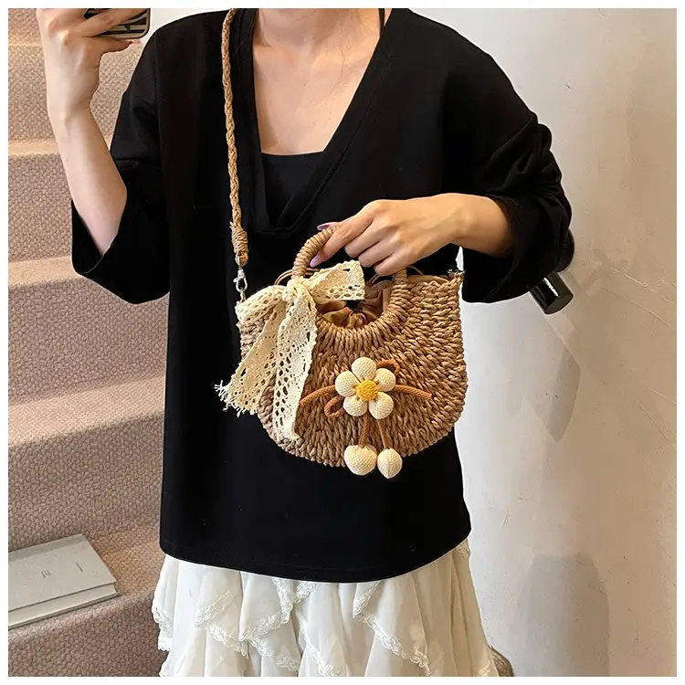 Women Straw Handbag Bucket Bag Shoulder Crossbody — feature 22