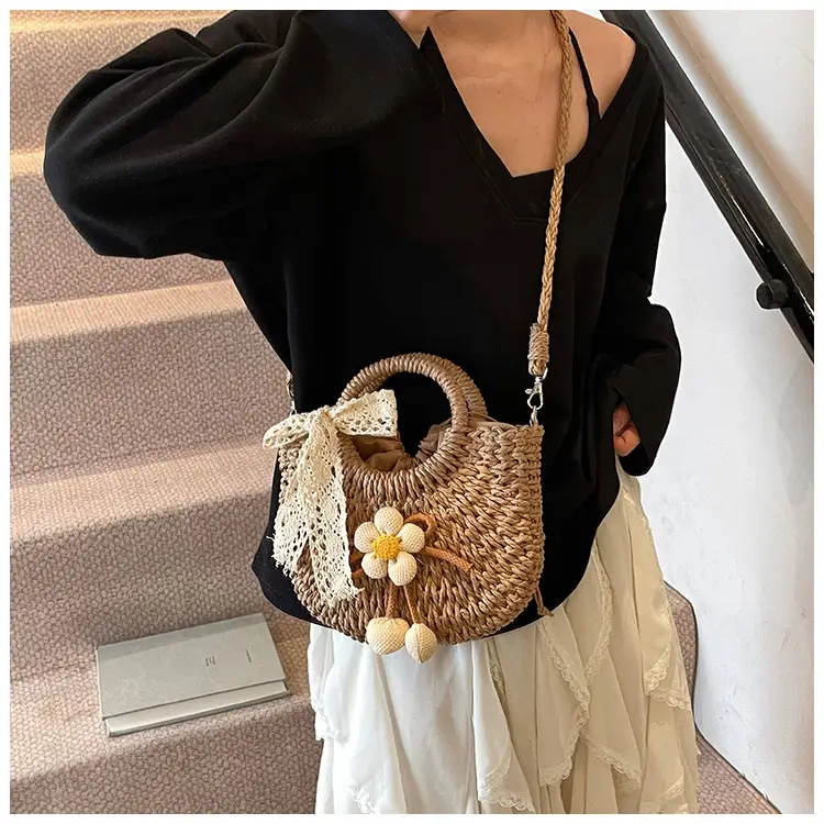 Women Straw Handbag Bucket Bag Shoulder Crossbody — feature 23