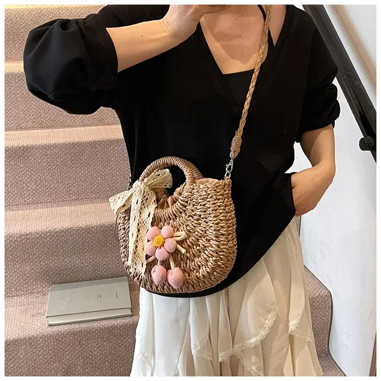 Women Straw Handbag Bucket Bag Shoulder Crossbody — feature 25
