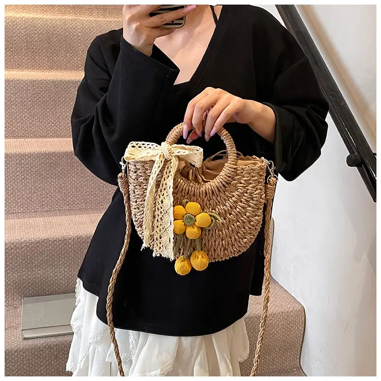 Women Straw Handbag Bucket Bag Shoulder Crossbody — feature 26