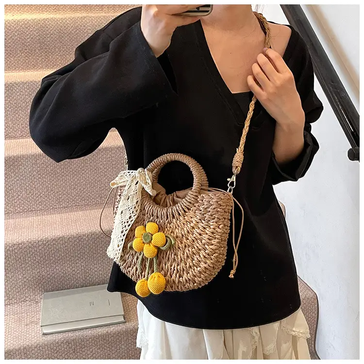 Women Straw Handbag Bucket Bag Shoulder Crossbody — feature 27