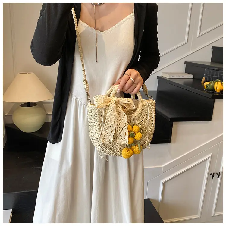 Women Straw Handbag Bucket Bag Shoulder Crossbody — feature 6