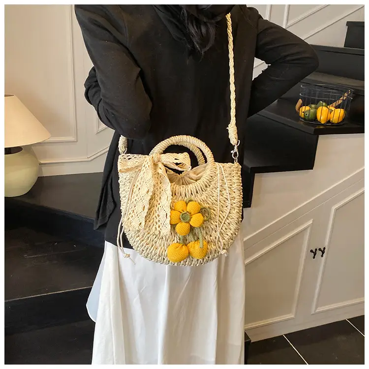 Women Straw Handbag Bucket Bag Shoulder Crossbody — feature 7