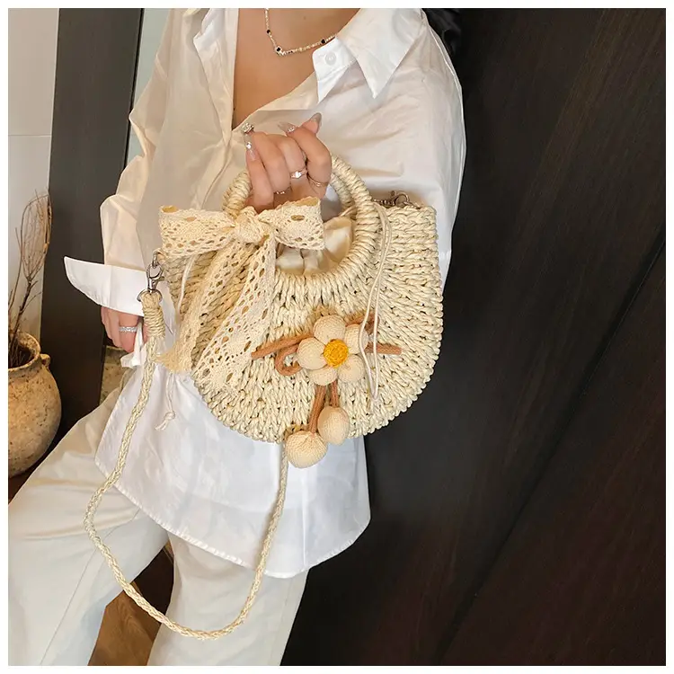 Women Straw Handbag Bucket Bag Shoulder Crossbody — feature 9