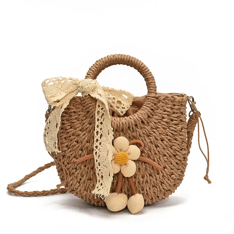 Women Straw Handbag Bucket Bag Shoulder Crossbody - Image 4
