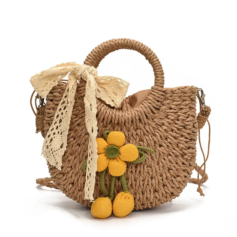 Women Straw Handbag Bucket Bag Shoulder Crossbody - Image 5