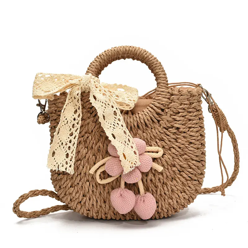 Women Straw Handbag Bucket Bag Shoulder Crossbody - Image 6