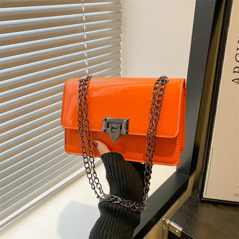 Orange Lock Chain Crossbody Bag for Women 2025 - Image 5