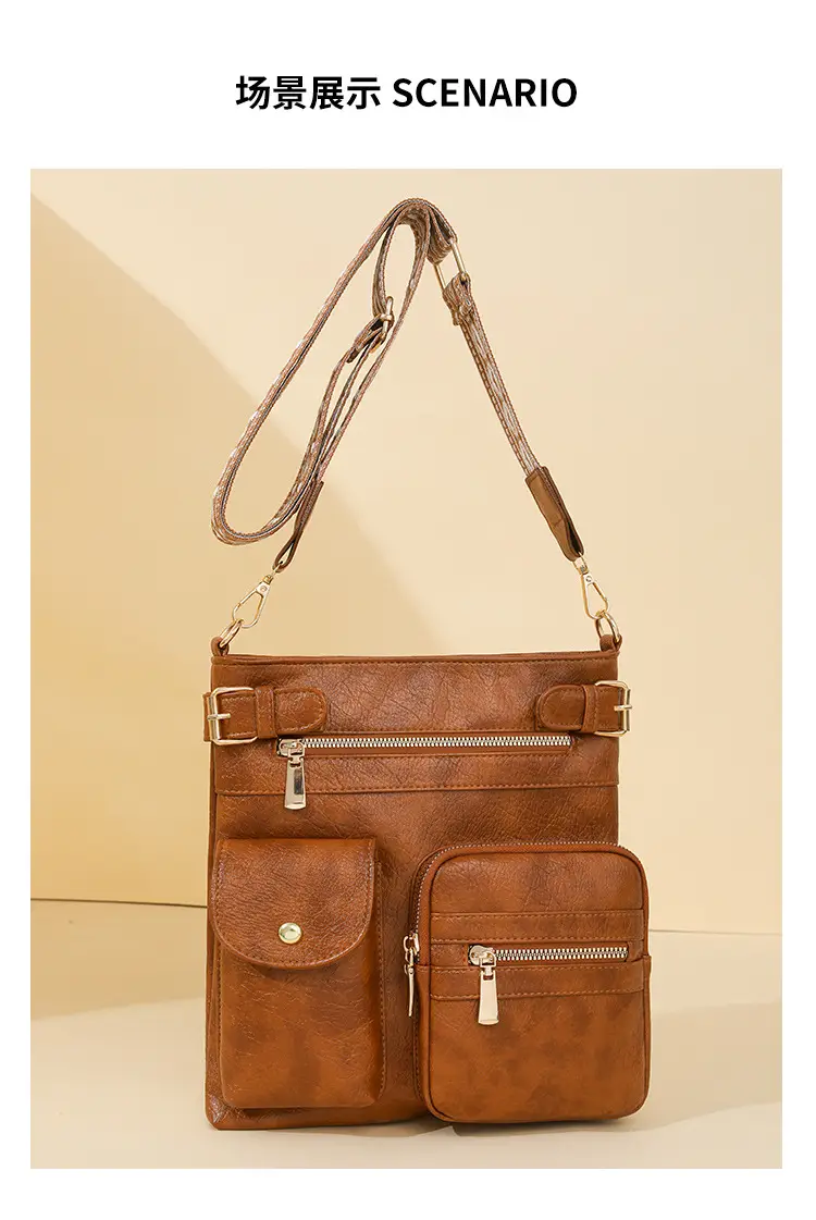 Women's Yellow PU Leather Crossbody Bag with Embroidered Strap — feature 15