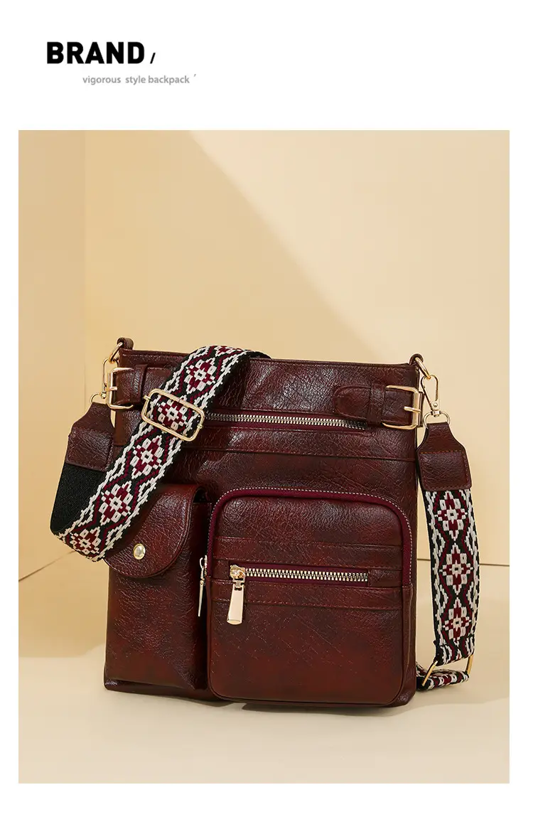 Women's Yellow PU Leather Crossbody Bag with Embroidered Strap — feature 16