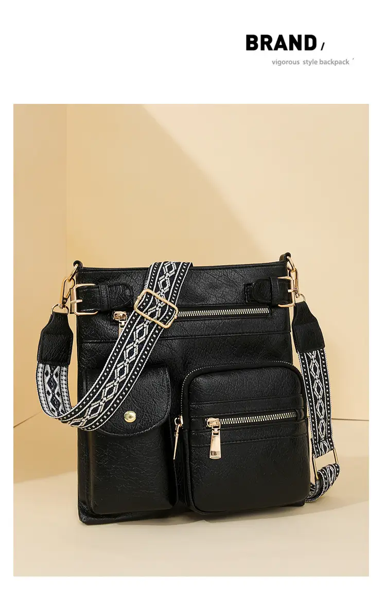 Women's Yellow PU Leather Crossbody Bag with Embroidered Strap — feature 17