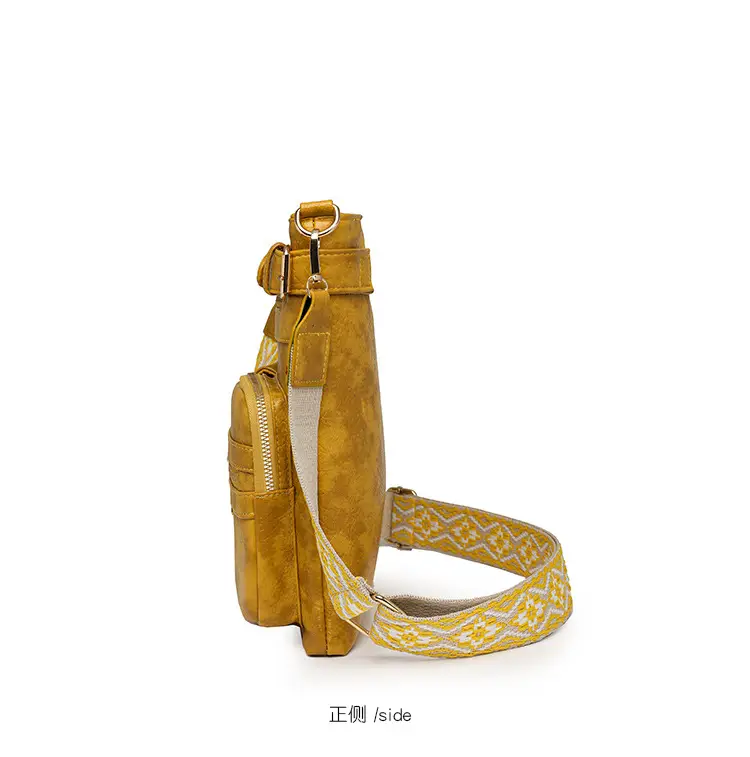 Women's Yellow PU Leather Crossbody Bag with Embroidered Strap — feature 28