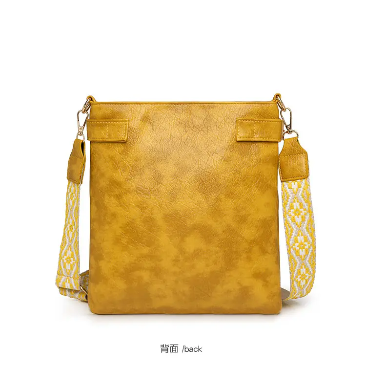 Women's Yellow PU Leather Crossbody Bag with Embroidered Strap — feature 29