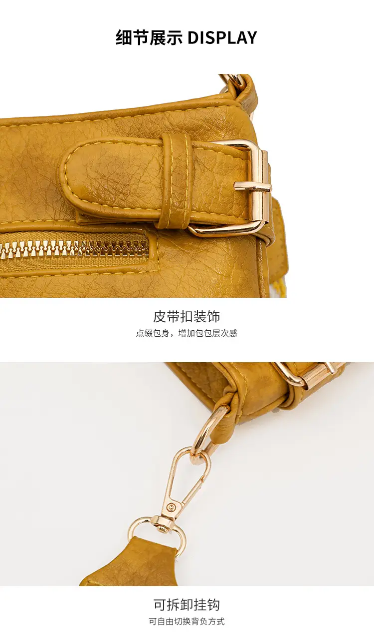 Women's Yellow PU Leather Crossbody Bag with Embroidered Strap — feature 31