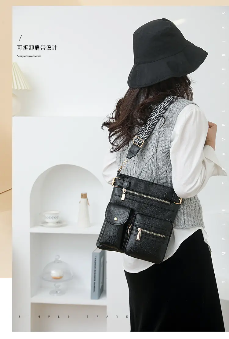 Women's Yellow PU Leather Crossbody Bag with Embroidered Strap — feature 5
