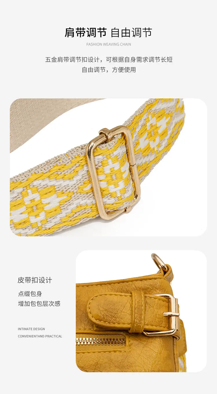 Women's Yellow PU Leather Crossbody Bag with Embroidered Strap — feature 8