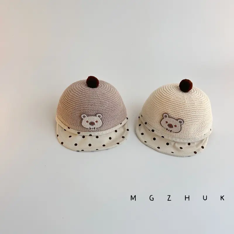 Baby's Straw Hat with Bear Design Wave Dot Ball - Image 7