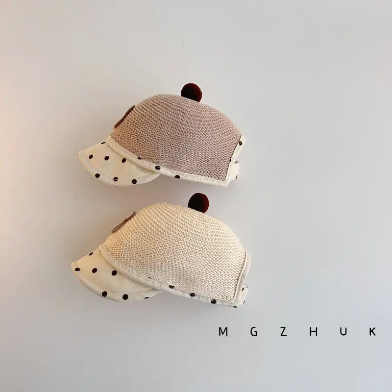 Baby's Straw Hat with Bear Design Wave Dot Ball - Image 10