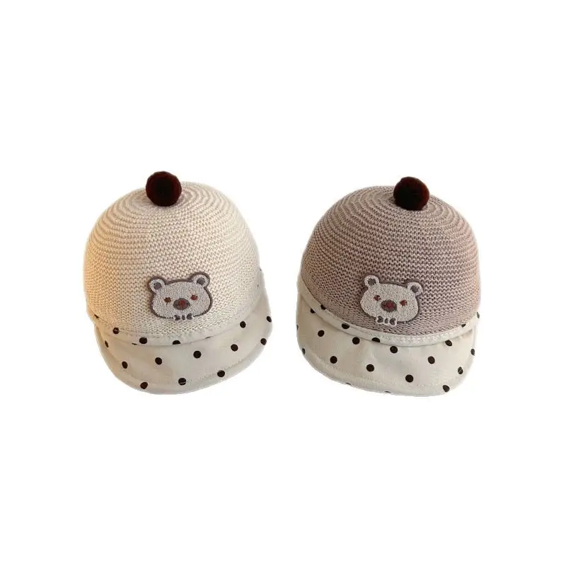 Baby's Straw Hat with Bear Design Wave Dot Ball - Image 11