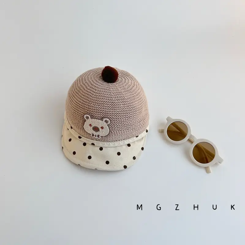Baby's Straw Hat with Bear Design Wave Dot Ball - Image 6