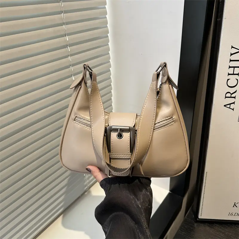 Women's Retro Textured Shoulder Bag with Belt Buckle - Image 3