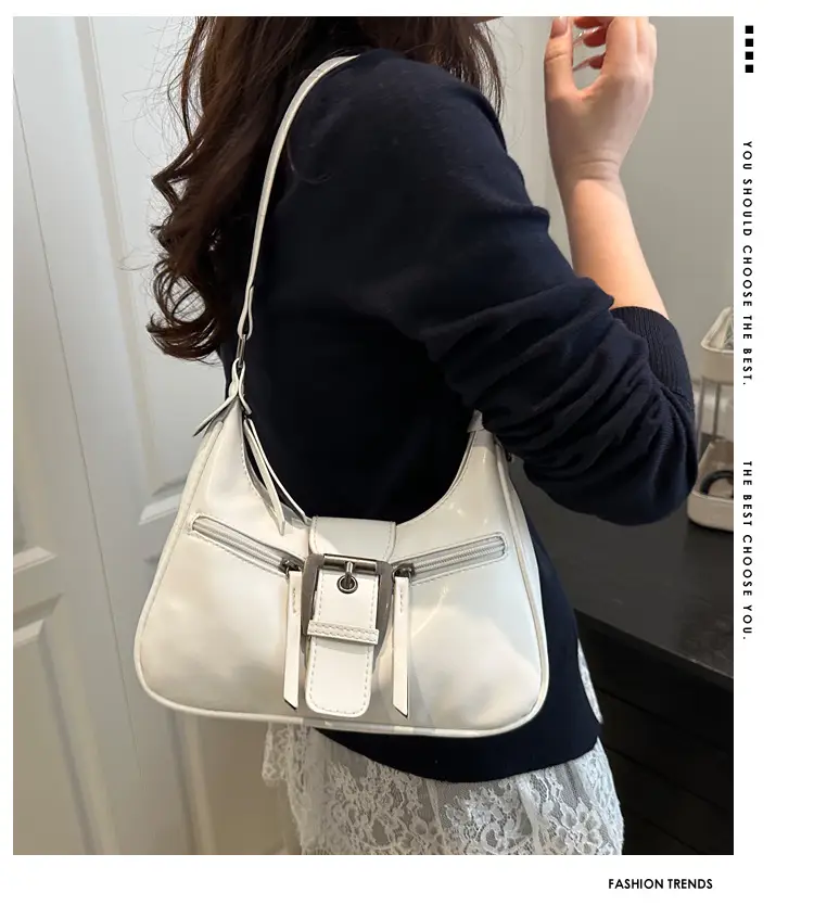 Women's Retro Textured Shoulder Bag with Belt Buckle — feature 1