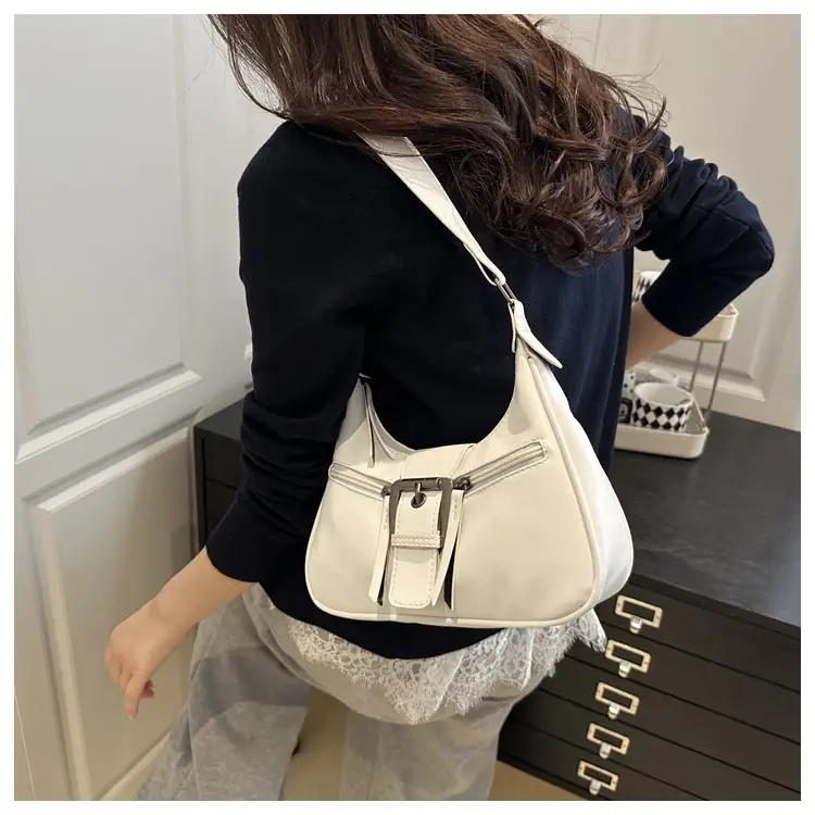 Women's Retro Textured Shoulder Bag with Belt Buckle — feature 12