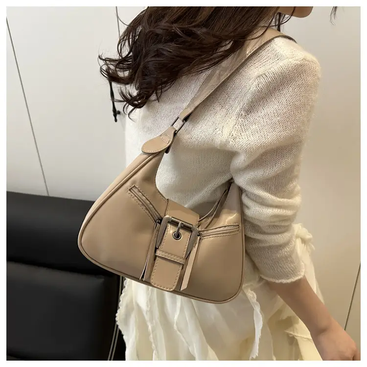 Women's Retro Textured Shoulder Bag with Belt Buckle — feature 13