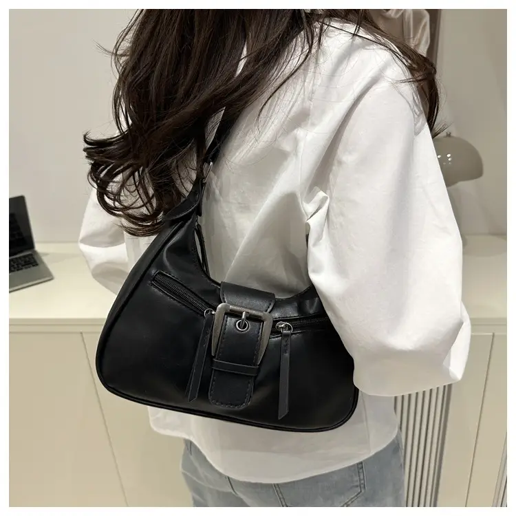 Women's Retro Textured Shoulder Bag with Belt Buckle — feature 17