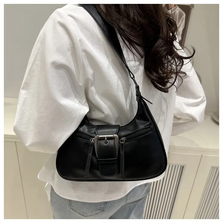 Women's Retro Textured Shoulder Bag with Belt Buckle — feature 18