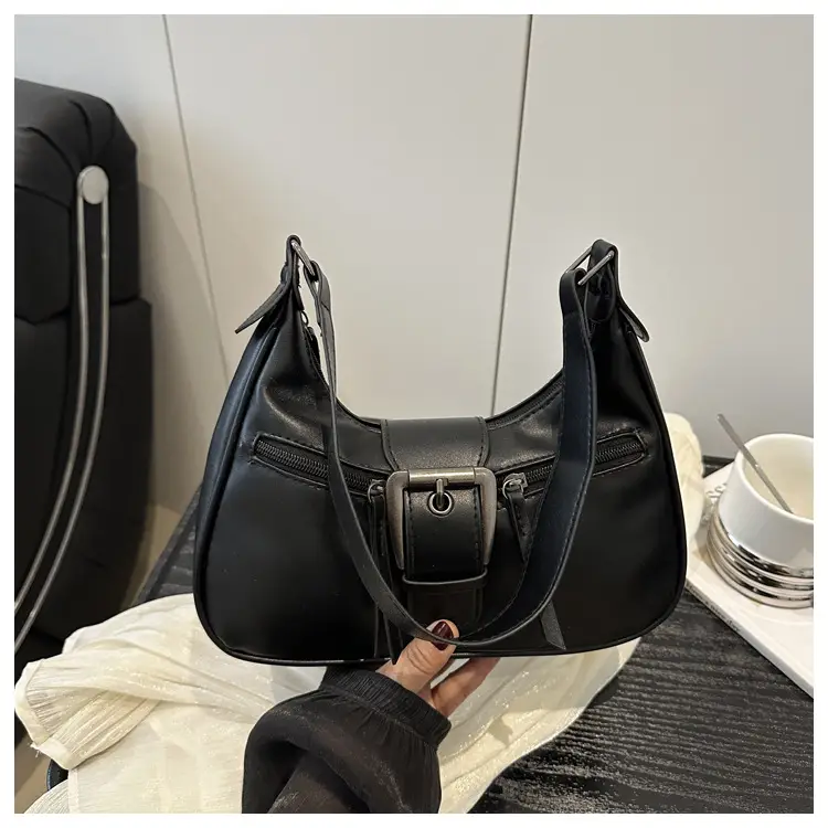 Women's Retro Textured Shoulder Bag with Belt Buckle — feature 22