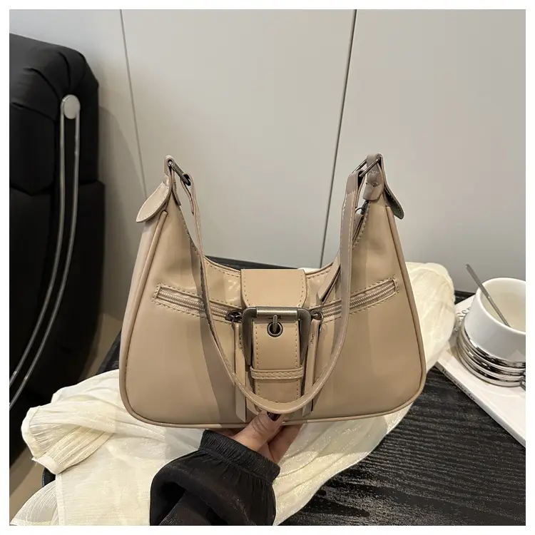 Women's Retro Textured Shoulder Bag with Belt Buckle — feature 23