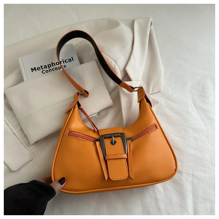 Women's Retro Textured Shoulder Bag with Belt Buckle - Image 2
