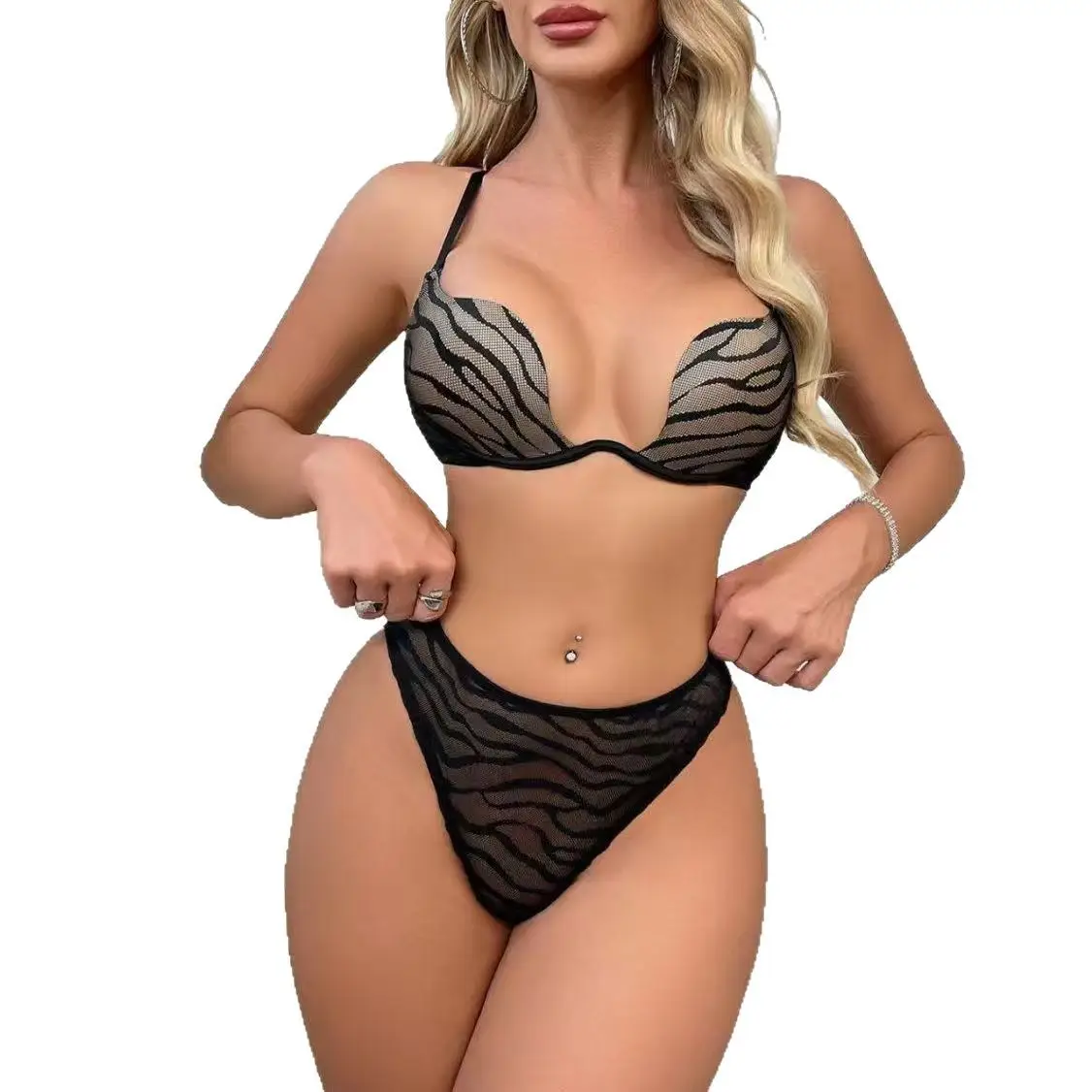 Black Lace Push-Up Bra Top-Up Underwear for Women