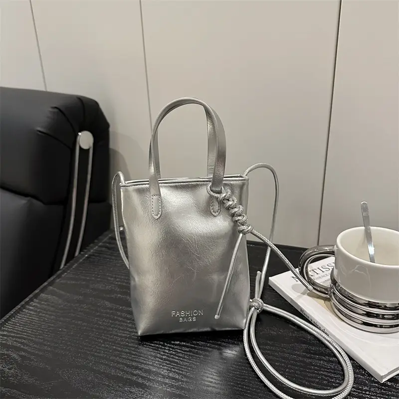 Women's White Pearl-Decorated Shoulder Bag with Mobile Cover