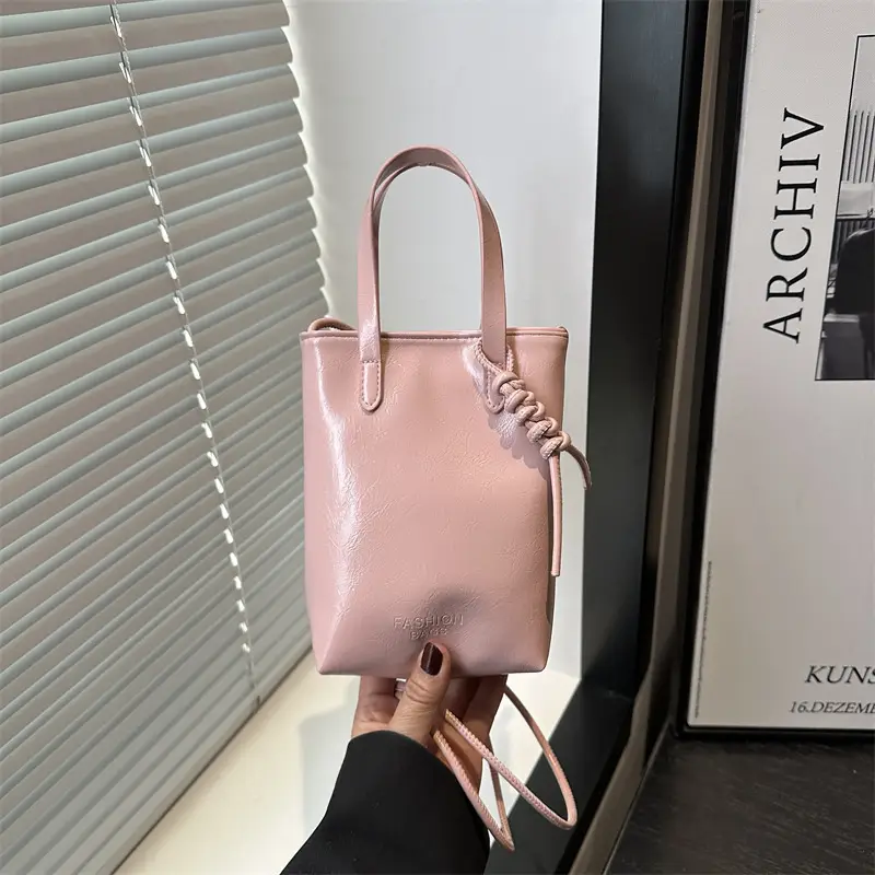 Women's White Pearl-Decorated Shoulder Bag with Mobile Cover