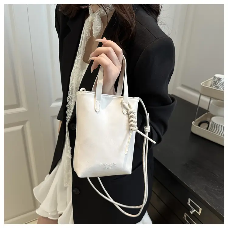 Women's White Pearl-Decorated Shoulder Bag with Mobile Cover — feature 20