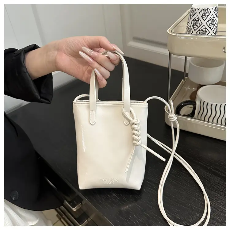 Women's White Pearl-Decorated Shoulder Bag with Mobile Cover — feature 21