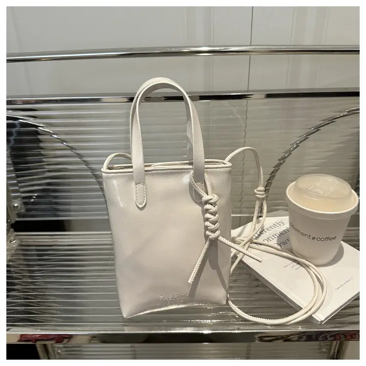 Women's White Pearl-Decorated Shoulder Bag with Mobile Cover — feature 27
