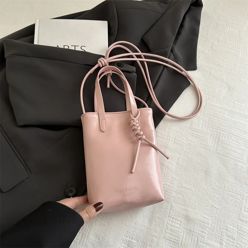 Women's White Pearl-Decorated Shoulder Bag with Mobile Cover