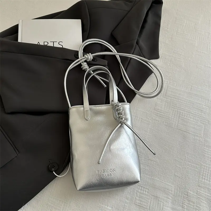 Women's White Pearl-Decorated Shoulder Bag with Mobile Cover