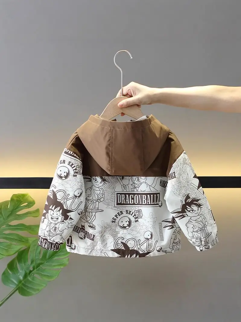 Boys Hooded Trench Coat Brown White Graphic 2025 - Image 6